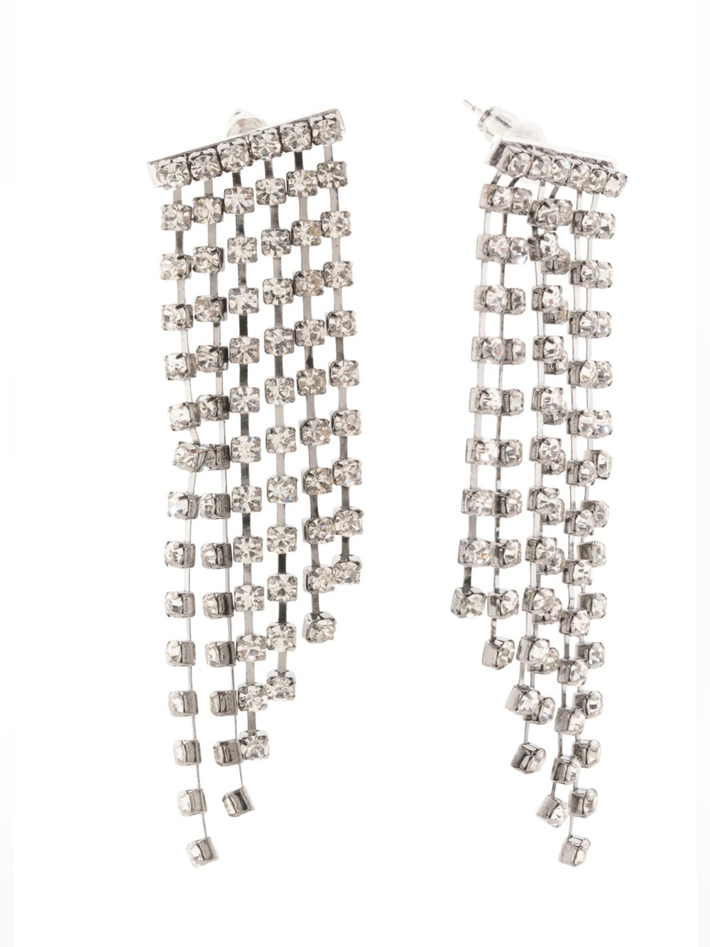 Silver Crystal Fringe Drop Earrings